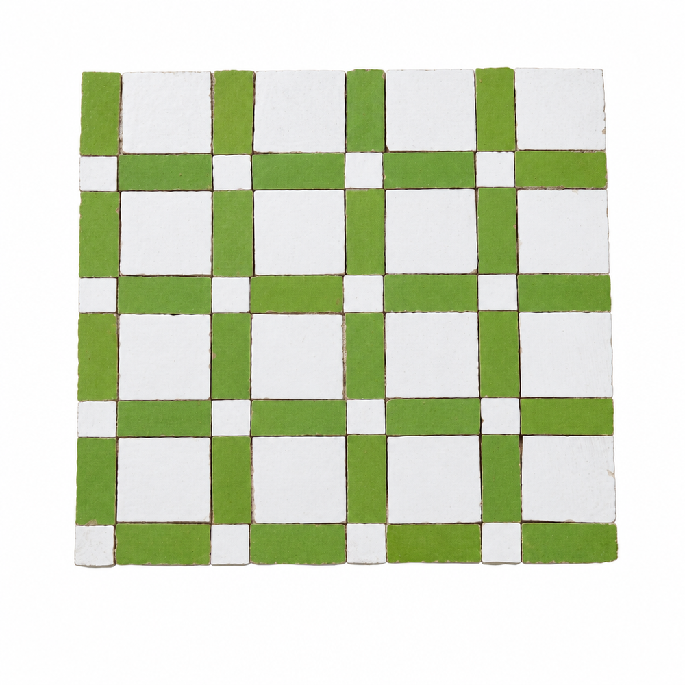 Windowpane Check Zellige Mosaic Tile, Lime Green & White