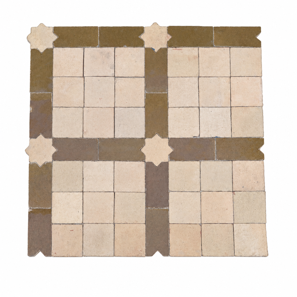 Square and Star Grid Zellige Mosaic Tile, Honey & Cream
