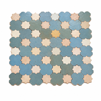 Star and Cross Zellige Mosaic Tile, Sea Teal & Cream