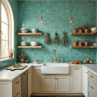 Menthe Teal Green Zellige Tile Squares 4x4 - Handtile