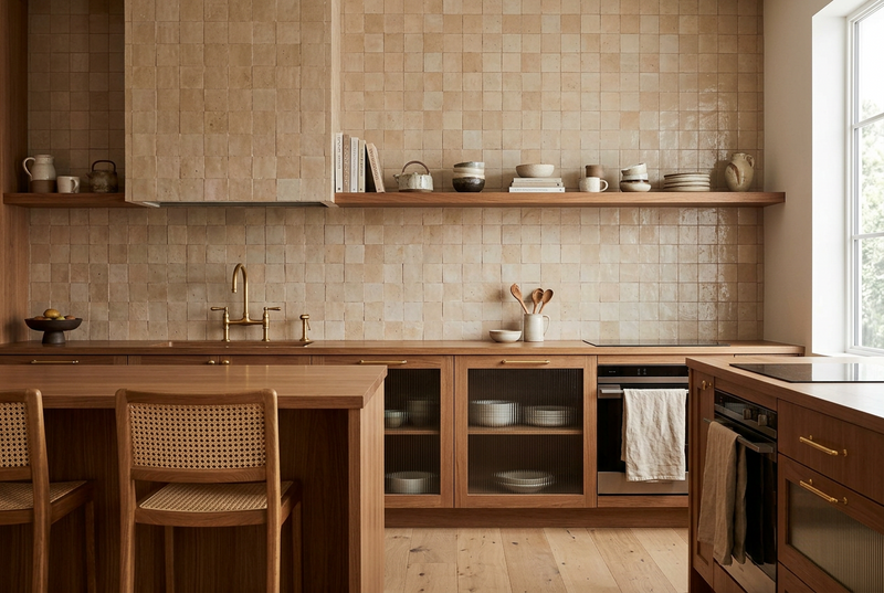 Sahara Beige Zellige Kitchen Backsplash - Handtile